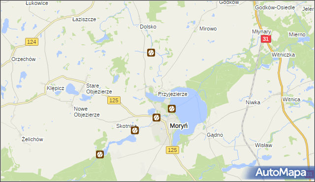mapa Przyjezierze gmina Moryń, Przyjezierze gmina Moryń na mapie Targeo