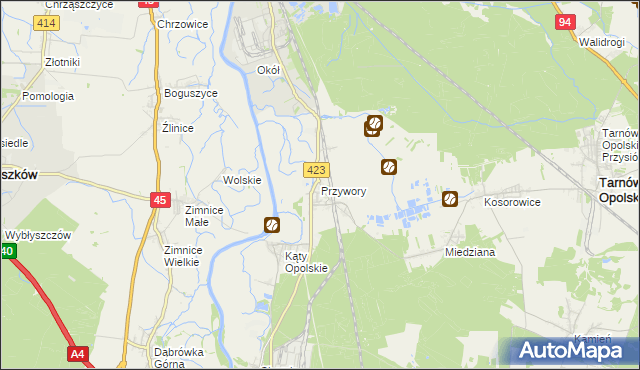 mapa Przywory gmina Tarnów Opolski, Przywory gmina Tarnów Opolski na mapie Targeo