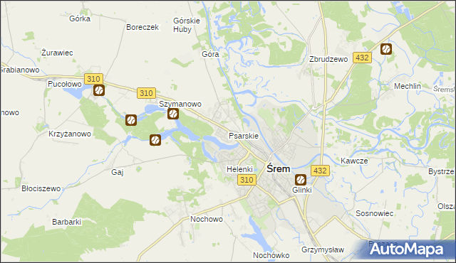 mapa Psarskie gmina Śrem, Psarskie gmina Śrem na mapie Targeo