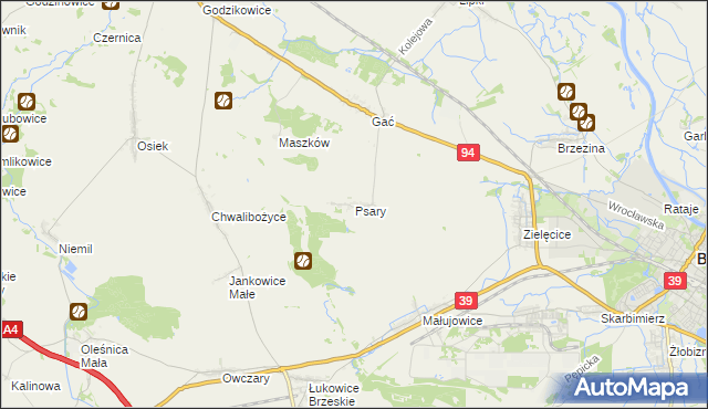mapa Psary gmina Oława, Psary gmina Oława na mapie Targeo