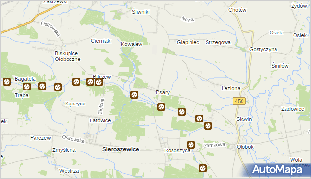 mapa Psary gmina Sieroszewice, Psary gmina Sieroszewice na mapie Targeo