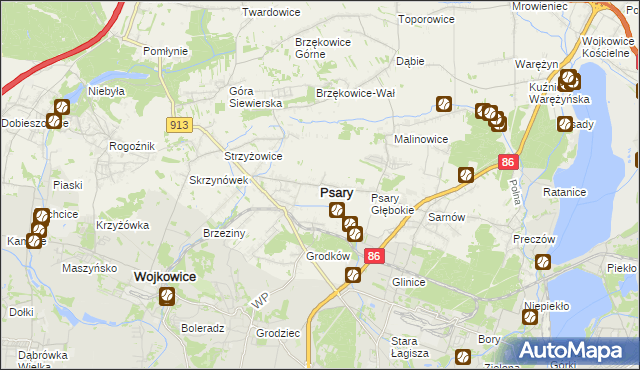 mapa Psary powiat będziński, Psary powiat będziński na mapie Targeo