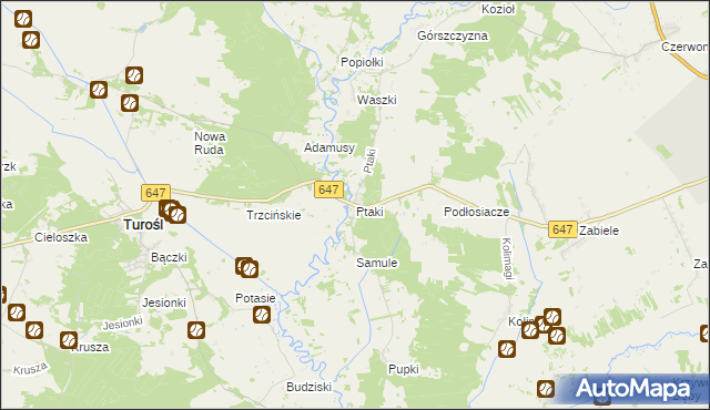 mapa Ptaki gmina Turośl, Ptaki gmina Turośl na mapie Targeo