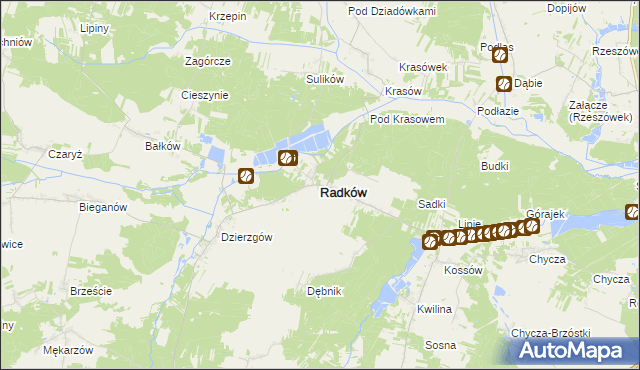 mapa Radków powiat włoszczowski, Radków powiat włoszczowski na mapie Targeo