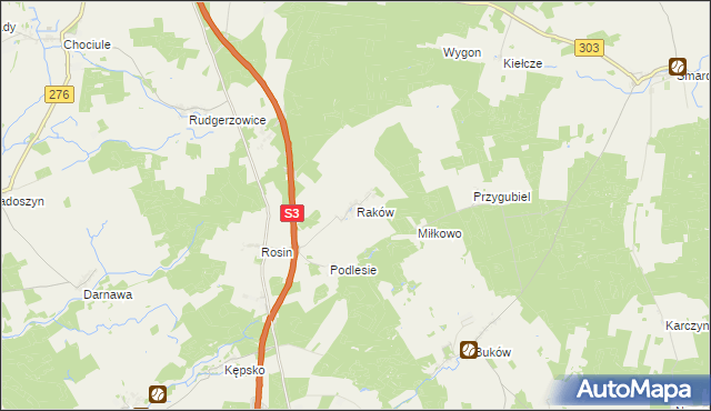 mapa Raków gmina Świebodzin, Raków gmina Świebodzin na mapie Targeo