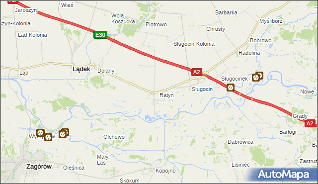 mapa Ratyń gmina Lądek, Ratyń gmina Lądek na mapie Targeo