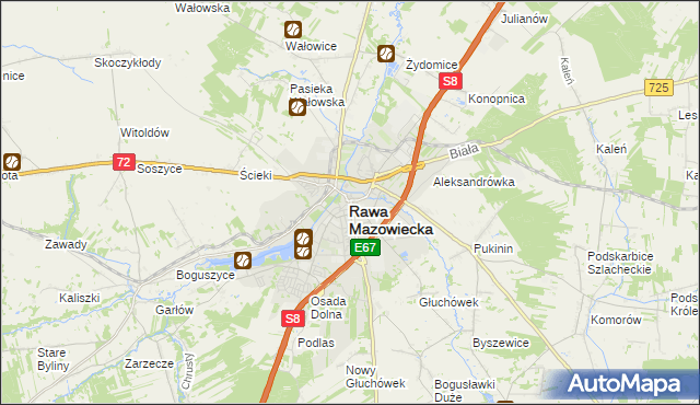 mapa Rawa Mazowiecka, Rawa Mazowiecka na mapie Targeo