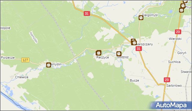 mapa Reczyce gmina Boleszkowice, Reczyce gmina Boleszkowice na mapie Targeo