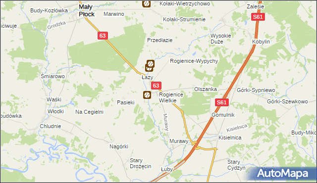 mapa Rogienice Wielkie, Rogienice Wielkie na mapie Targeo