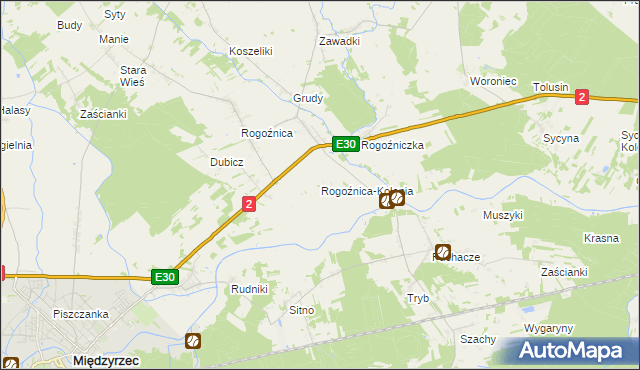 mapa Rogoźnica-Kolonia, Rogoźnica-Kolonia na mapie Targeo