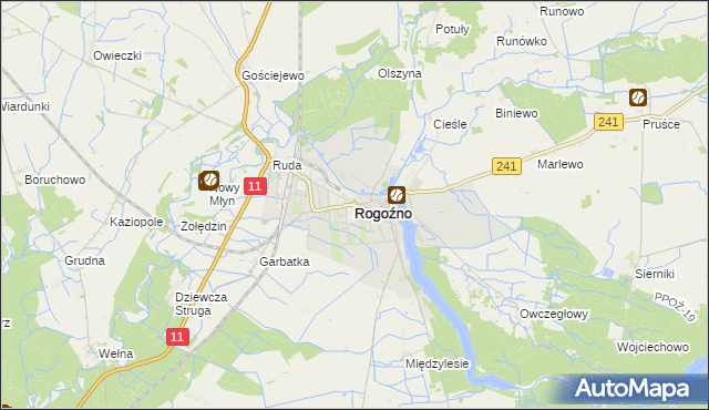 mapa Rogoźno powiat obornicki, Rogoźno powiat obornicki na mapie Targeo