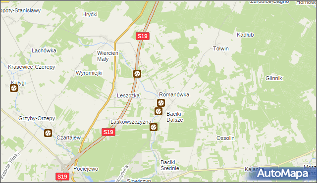 mapa Romanówka gmina Siemiatycze, Romanówka gmina Siemiatycze na mapie Targeo