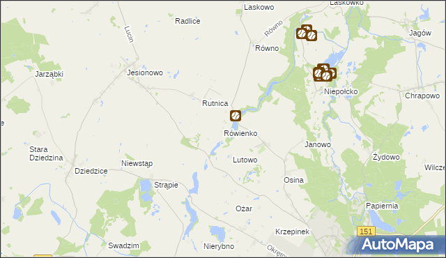 mapa Rówienko gmina Barlinek, Rówienko gmina Barlinek na mapie Targeo