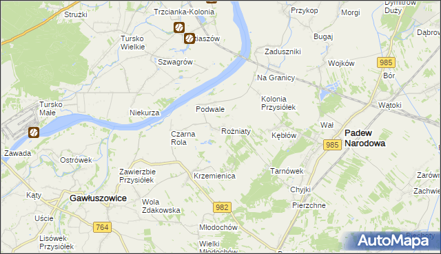 mapa Rożniaty gmina Padew Narodowa, Rożniaty gmina Padew Narodowa na mapie Targeo