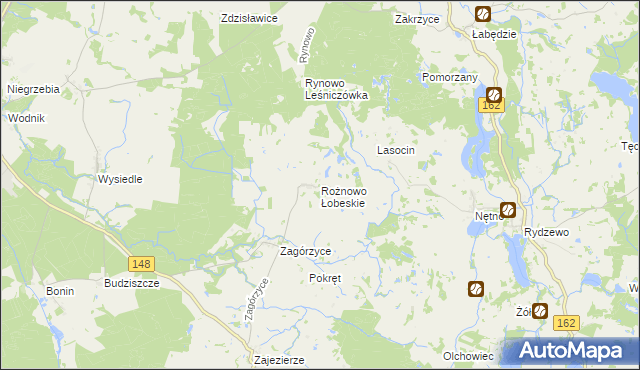 mapa Rożnowo Łobeskie, Rożnowo Łobeskie na mapie Targeo