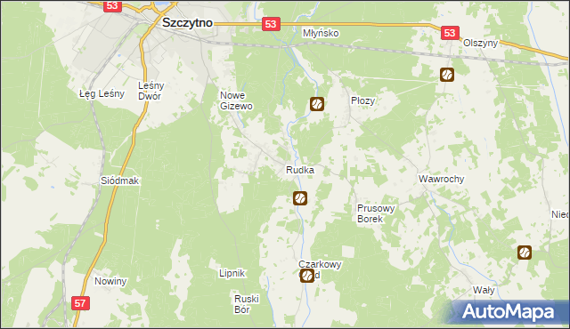 mapa Rudka gmina Szczytno, Rudka gmina Szczytno na mapie Targeo