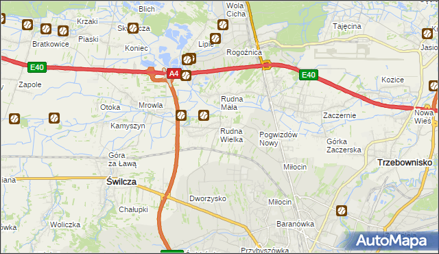 mapa Rudna Wielka gmina Świlcza, Rudna Wielka gmina Świlcza na mapie Targeo