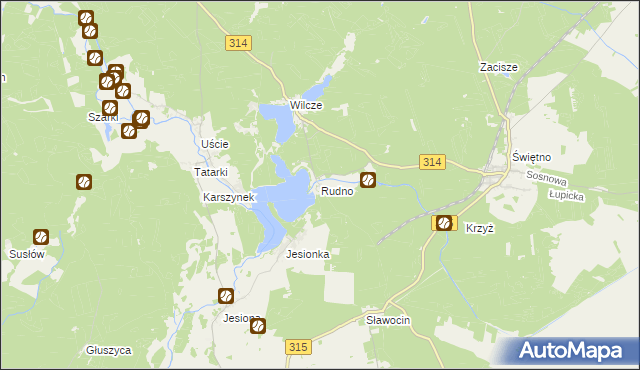 mapa Rudno gmina Wolsztyn, Rudno gmina Wolsztyn na mapie Targeo
