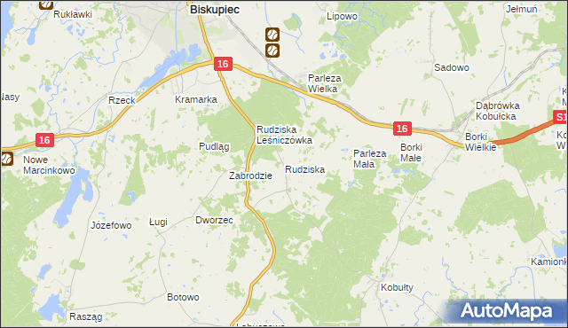 mapa Rudziska gmina Biskupiec, Rudziska gmina Biskupiec na mapie Targeo