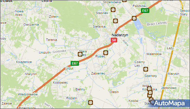 mapa Rusiec gmina Nadarzyn, Rusiec gmina Nadarzyn na mapie Targeo