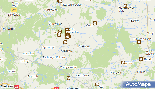 mapa Rusinów powiat przysuski, Rusinów powiat przysuski na mapie Targeo