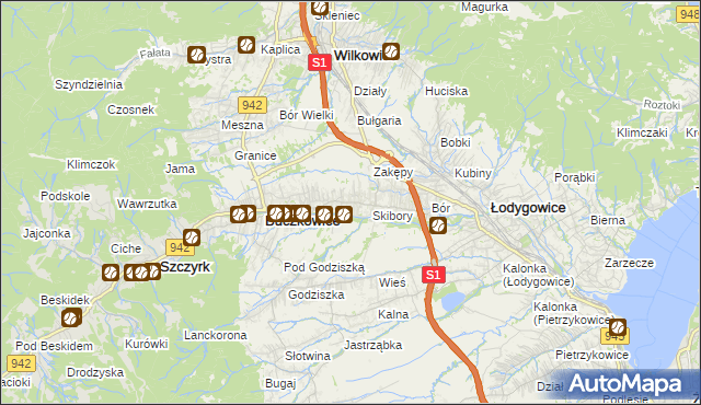mapa Rybarzowice, Rybarzowice na mapie Targeo