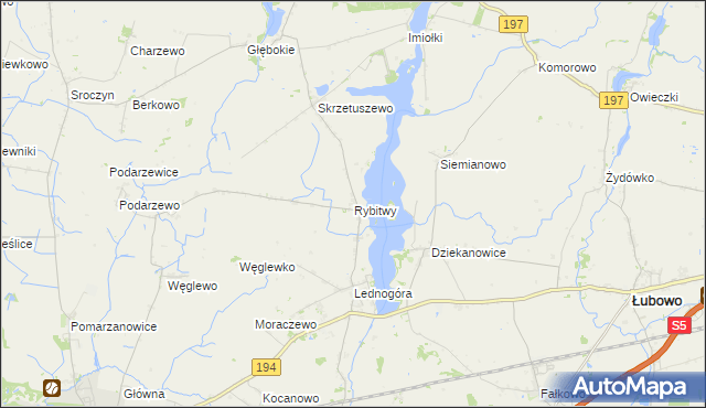 mapa Rybitwy gmina Łubowo, Rybitwy gmina Łubowo na mapie Targeo