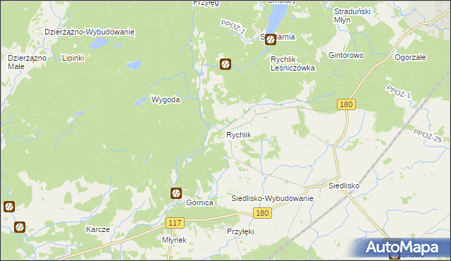mapa Rychlik gmina Trzcianka, Rychlik gmina Trzcianka na mapie Targeo