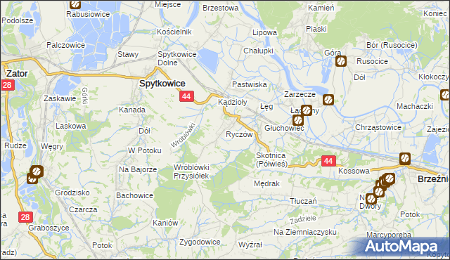 mapa Ryczów gmina Spytkowice, Ryczów gmina Spytkowice na mapie Targeo