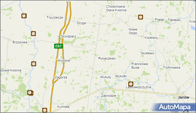 mapa Rykaczewo gmina Korycin, Rykaczewo gmina Korycin na mapie Targeo