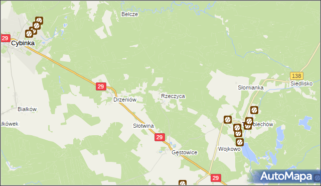 mapa Rzeczyca gmina Maszewo, Rzeczyca gmina Maszewo na mapie Targeo
