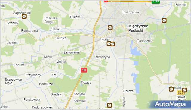 mapa Rzeczyca gmina Międzyrzec Podlaski, Rzeczyca gmina Międzyrzec Podlaski na mapie Targeo