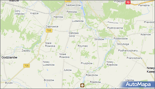 mapa Rzymiec gmina Skierniewice, Rzymiec gmina Skierniewice na mapie Targeo