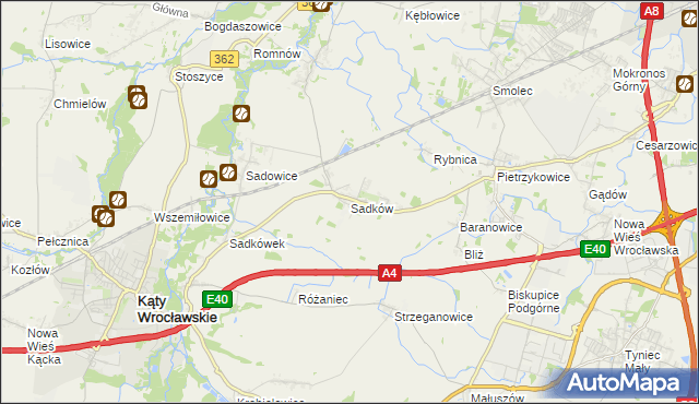 mapa Sadków gmina Kąty Wrocławskie, Sadków gmina Kąty Wrocławskie na mapie Targeo