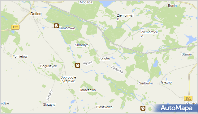 mapa Sądów gmina Dolice, Sądów gmina Dolice na mapie Targeo
