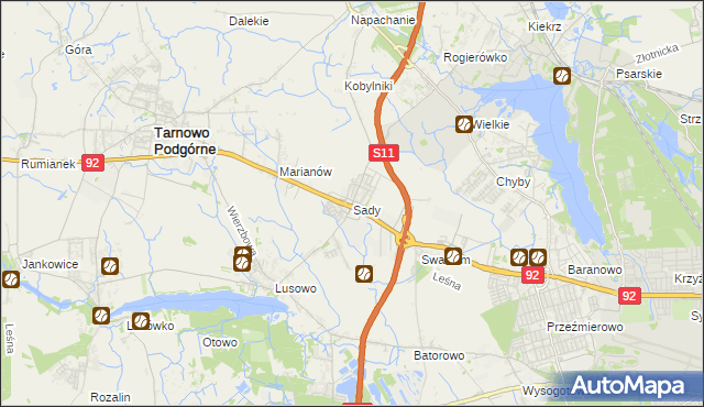 mapa Sady gmina Tarnowo Podgórne, Sady gmina Tarnowo Podgórne na mapie Targeo