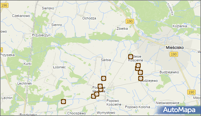 mapa Sarbia gmina Mieścisko, Sarbia gmina Mieścisko na mapie Targeo