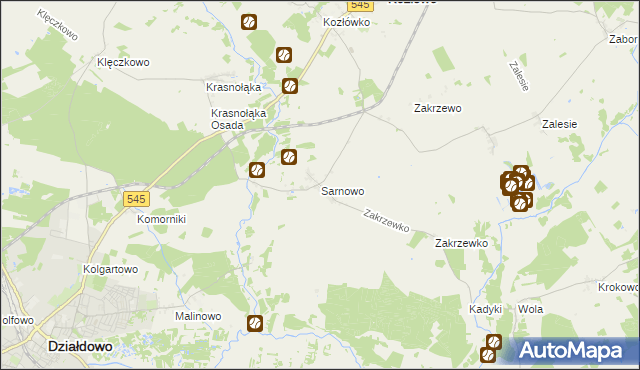 mapa Sarnowo gmina Kozłowo, Sarnowo gmina Kozłowo na mapie Targeo