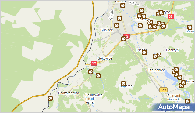 mapa Sękowice gmina Gubin, Sękowice gmina Gubin na mapie Targeo