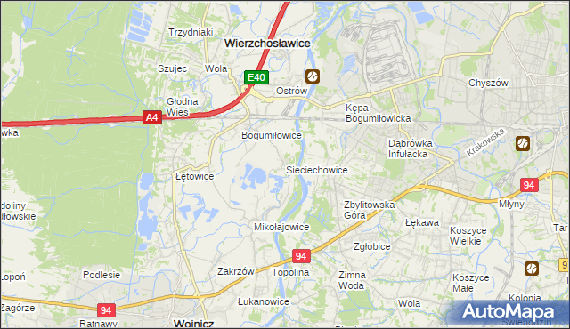 mapa Sieciechowice gmina Wierzchosławice, Sieciechowice gmina Wierzchosławice na mapie Targeo