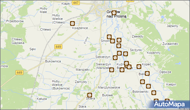 mapa Siekierzyn gmina Grabów nad Prosną, Siekierzyn gmina Grabów nad Prosną na mapie Targeo
