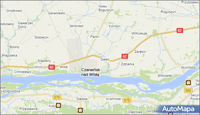 mapa Sielec gmina Czerwińsk nad Wisłą, Sielec gmina Czerwińsk nad Wisłą na mapie Targeo