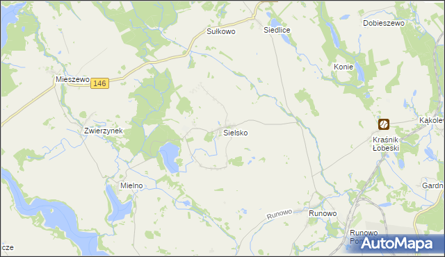 mapa Sielsko gmina Węgorzyno, Sielsko gmina Węgorzyno na mapie Targeo