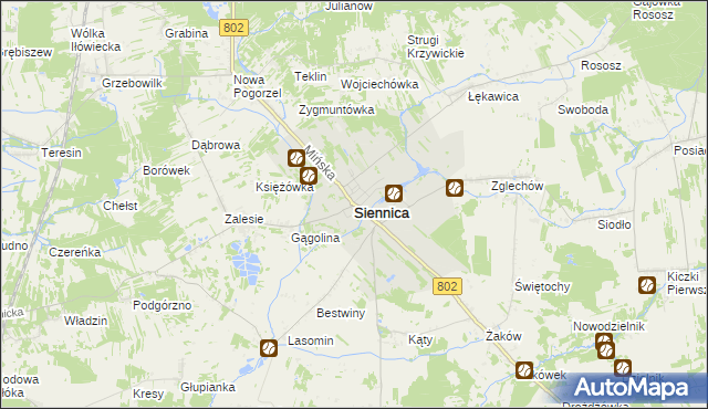 mapa Siennica powiat miński, Siennica powiat miński na mapie Targeo