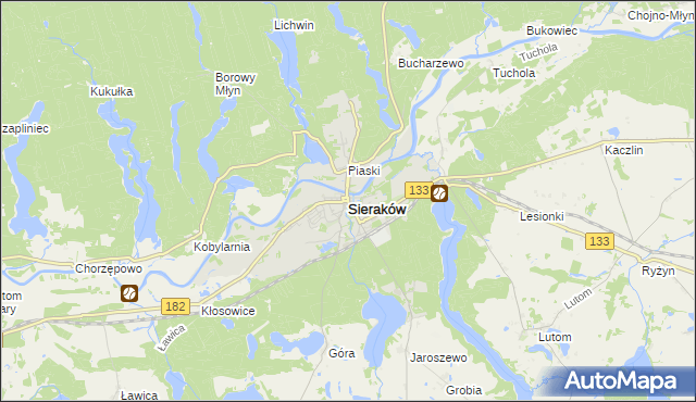 mapa Sieraków powiat międzychodzki, Sieraków powiat międzychodzki na mapie Targeo