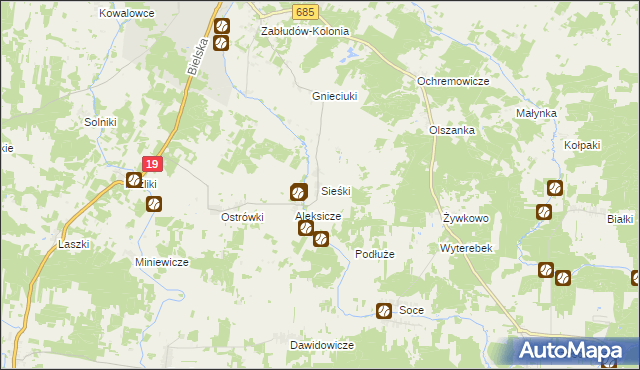 mapa Sieśki gmina Zabłudów, Sieśki gmina Zabłudów na mapie Targeo