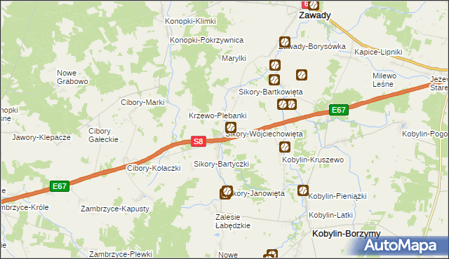 mapa Sikory-Wojciechowięta, Sikory-Wojciechowięta na mapie Targeo