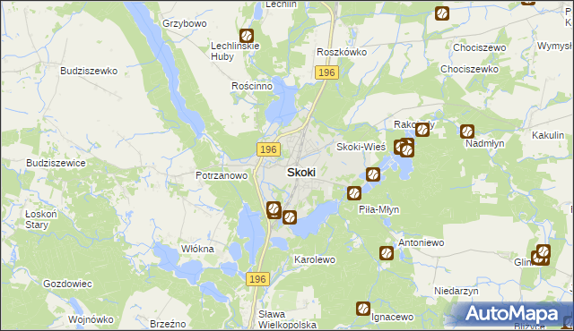 mapa Skoki powiat wągrowiecki, Skoki powiat wągrowiecki na mapie Targeo