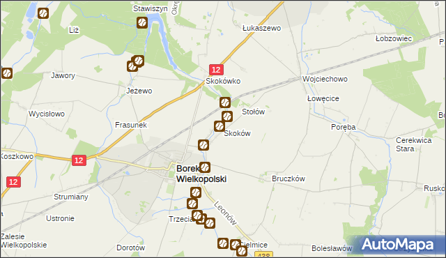 mapa Skoków gmina Borek Wielkopolski, Skoków gmina Borek Wielkopolski na mapie Targeo