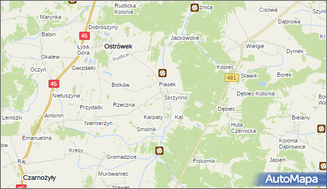 mapa Skrzynno gmina Ostrówek, Skrzynno gmina Ostrówek na mapie Targeo